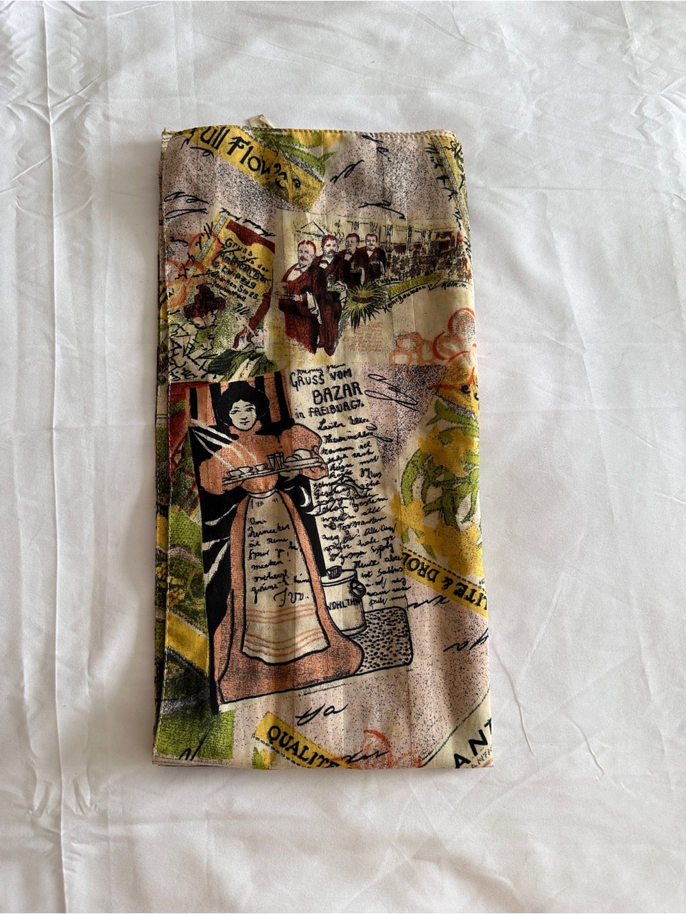 Vintage made in Italy Printed Scarf in Beige, Green, Yellow
